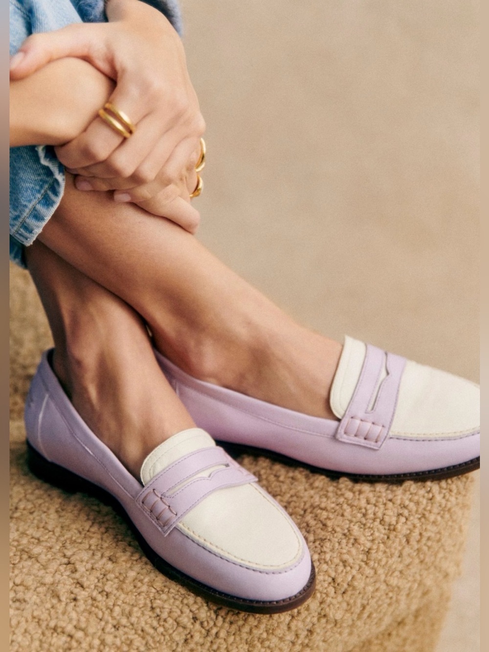 SEZANE Andre leather loafers in Purple multicolour jacquard